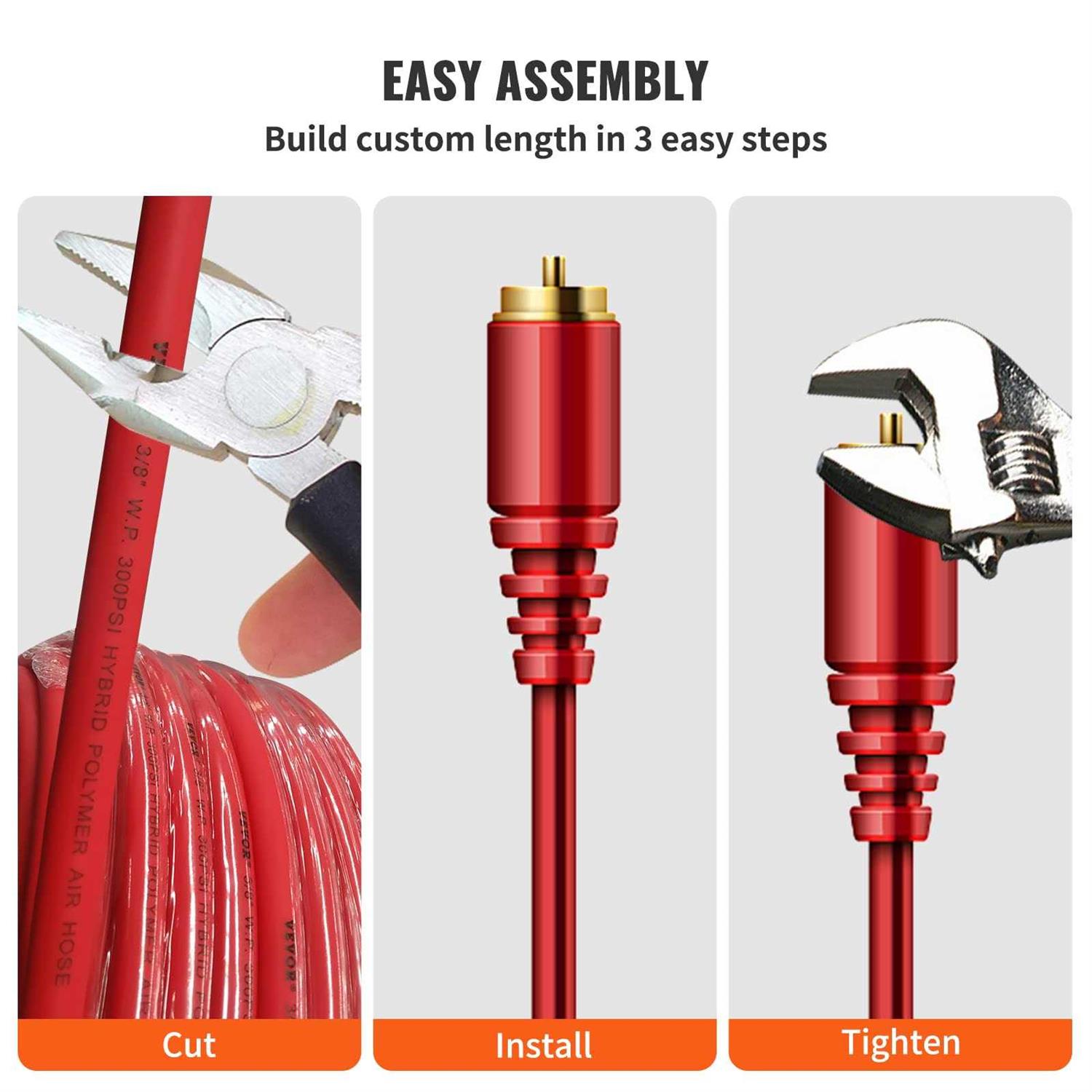 VEVOR Air Hose Reel 250' Flexible Hybrid Rubber Compressor Hose 300psi - Shop Hardware Tools Online Store
