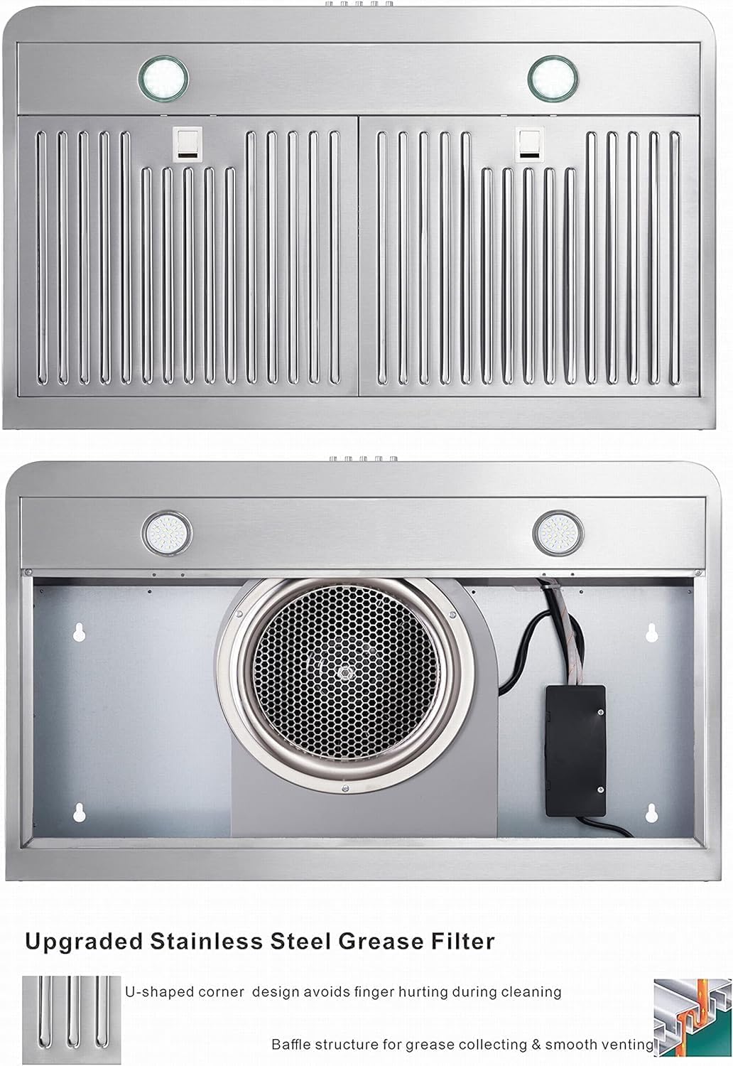 30 Inch Under Cabinet Range Hood Kitchen Vent Hood,Built in Range Hood with 400CFM for Ducted in Stainless Steel, with Permanent Stainless Steel Filters