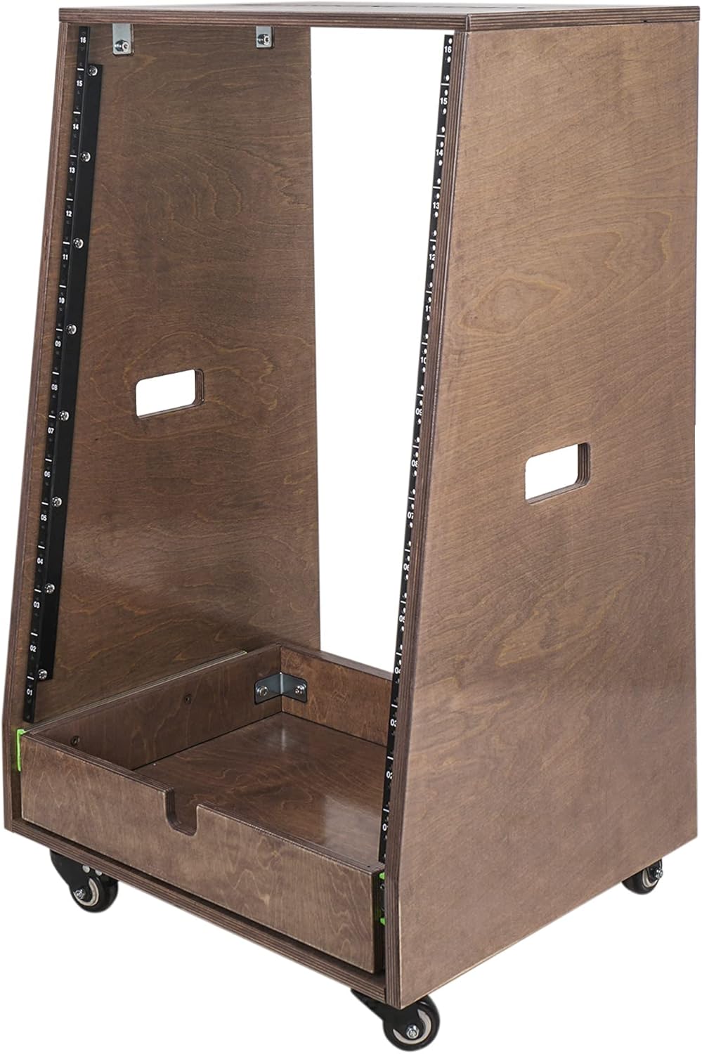 Sound Town 12U DIY Slanted Studio Rack with 12U Rack Space, Extra 2U Drawer, Plywood, Rubber Feet, Casters, Weathered Gray (SDRK-12TBD2)
