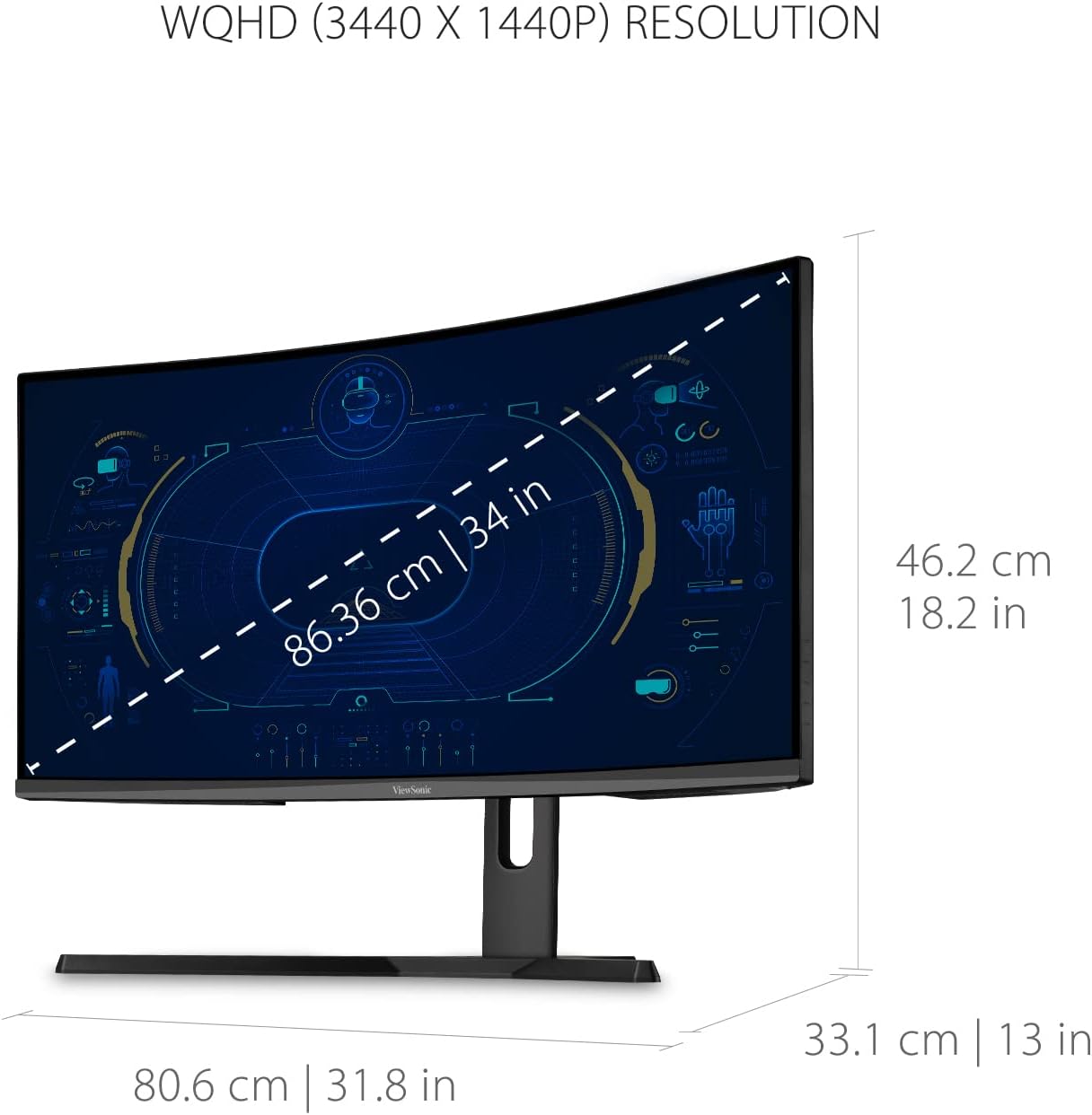ViewSonic OMNI VX3418-2KPC 34 Inch Ultrawide Curved 1440p 1ms 144Hz Gaming Monitor with Adaptive Sync, Eye Care, HDMI and Display Port, Black