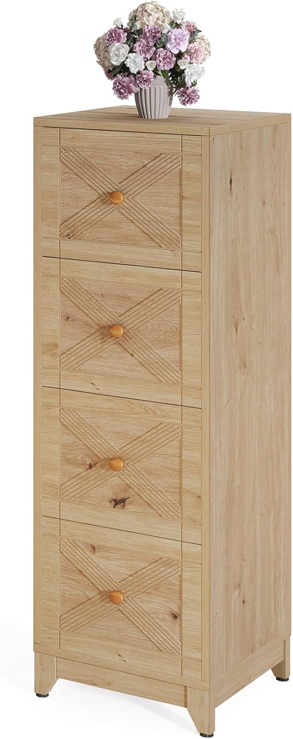 Tribesigns 4-Drawer File Cabinet, Vertical File Cabinets Office Filing Cabinet for Letter Size, Wood Storage Cabinet Printer Stand for Home Office, Living Room, Natural
