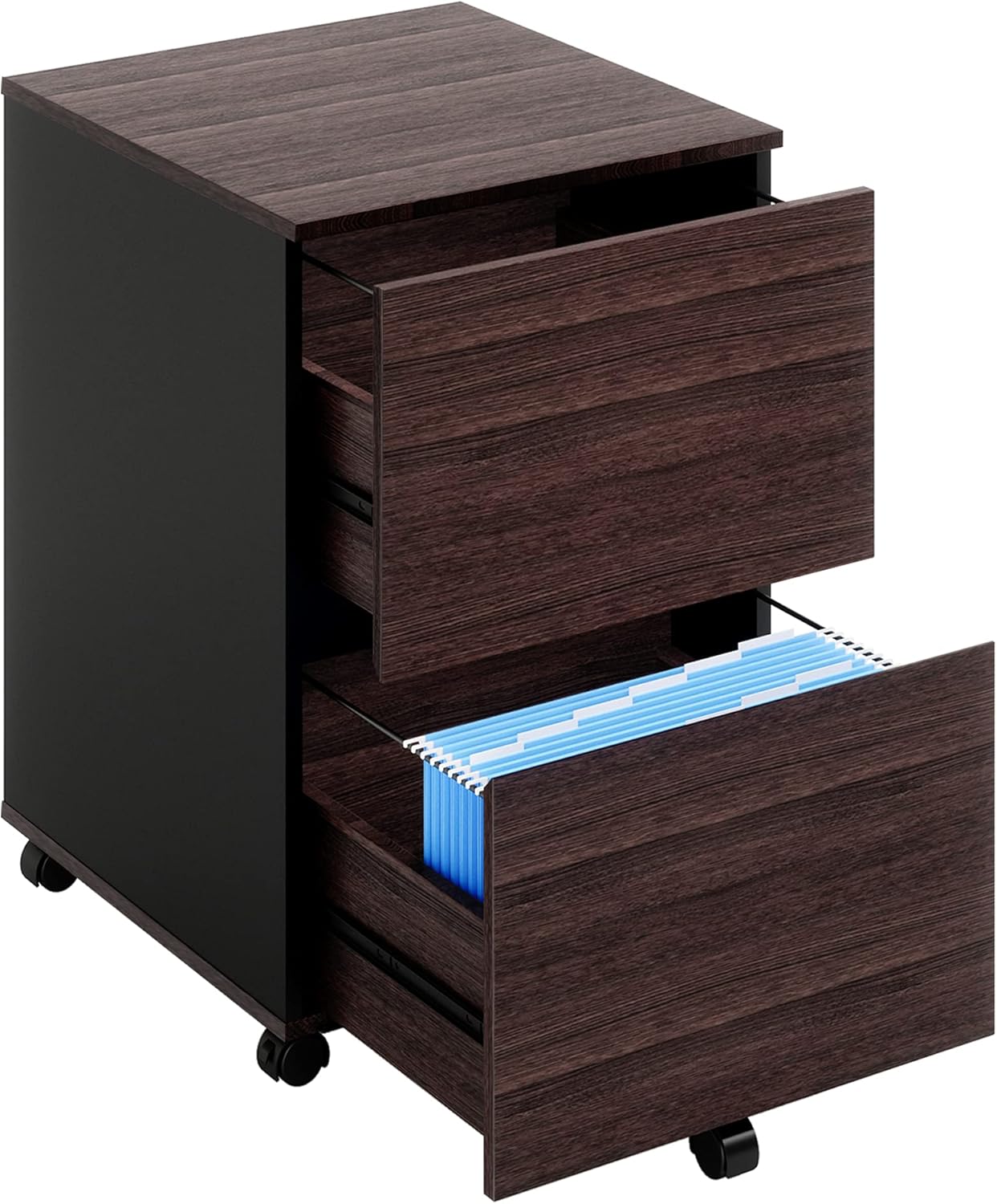 Bestier 2 Drawer Mobile File Cabinet with 10 Free A4 File Holders Wood Rolling Filing Cabinet for A4/Legal/Letter Size Under Desk Printer Stand with Storage for Home Office, Brown