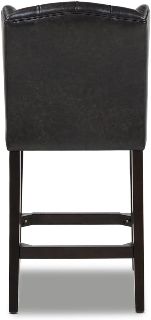 Jennifer Taylor Home Richmond 26" Armless Wingback Tufted Counter Height Bar Stool, Vintage Black Brown Faux Leather