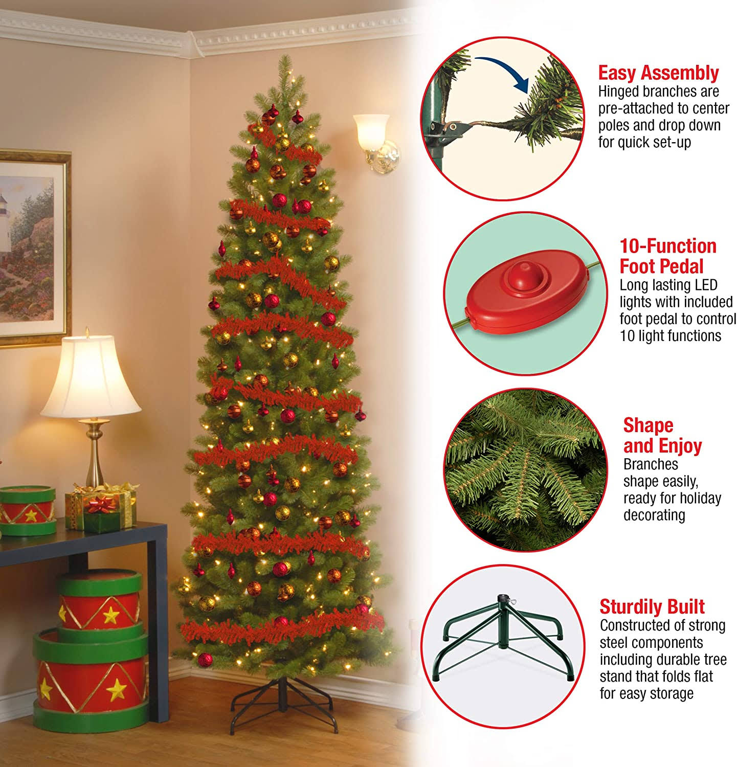 National Tree 7.5 Foot Feel Real Downswept Douglas Fir Pencil Slim Tree with 350