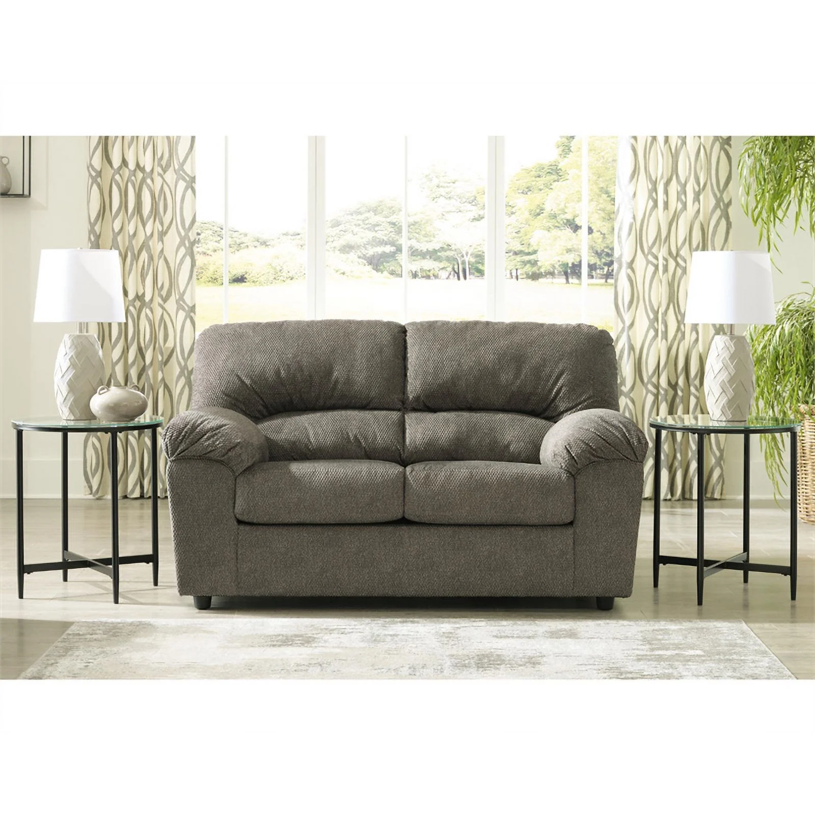 Ashley Furniture Norlou Contemporary Fabric & Wood Loveseat in Gray