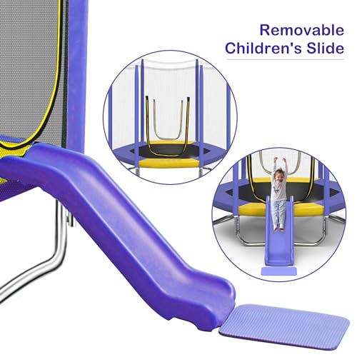 Merax 7FT Kids Trampoline with Safety Enclosure Net, Slide and Ladder, Easy Assembly Round Outdoor Recreational Trampoline