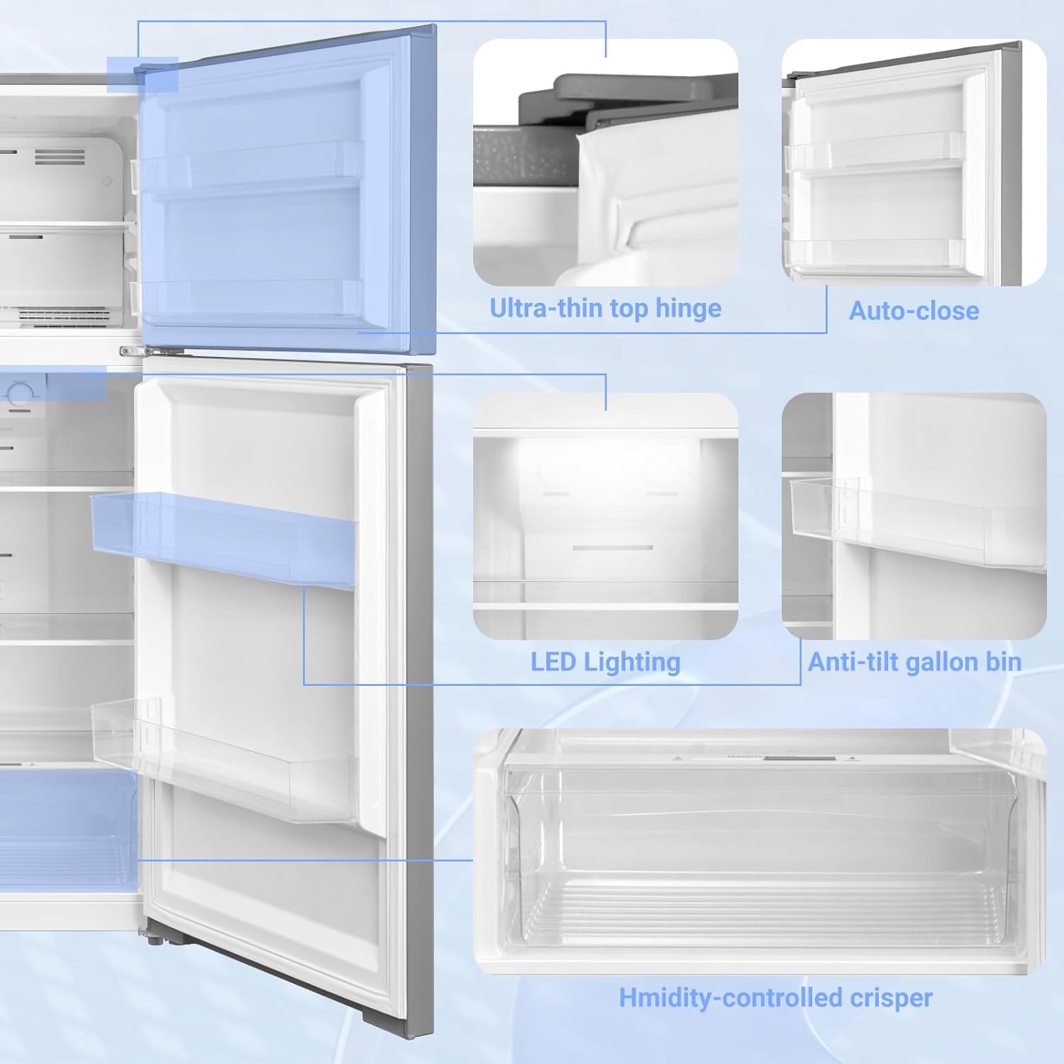 SMETA Refrigerator 14.2 Cu Ft Counter Depth Refrigerators with Top Freezer, Apartment Kitchen Full Size Fridge 30 Inch, Upright Top Mount Garage Refrigerators, Double Door, Frost Free, Ice Maker Ready