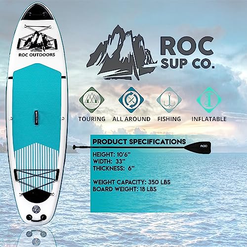 Roc Inflatable Stand Up Paddle Boards with Premium SUP Paddle Board Accessories, Wide Stable Design, Non-Slip Comfort Deck for Youth & Adults
