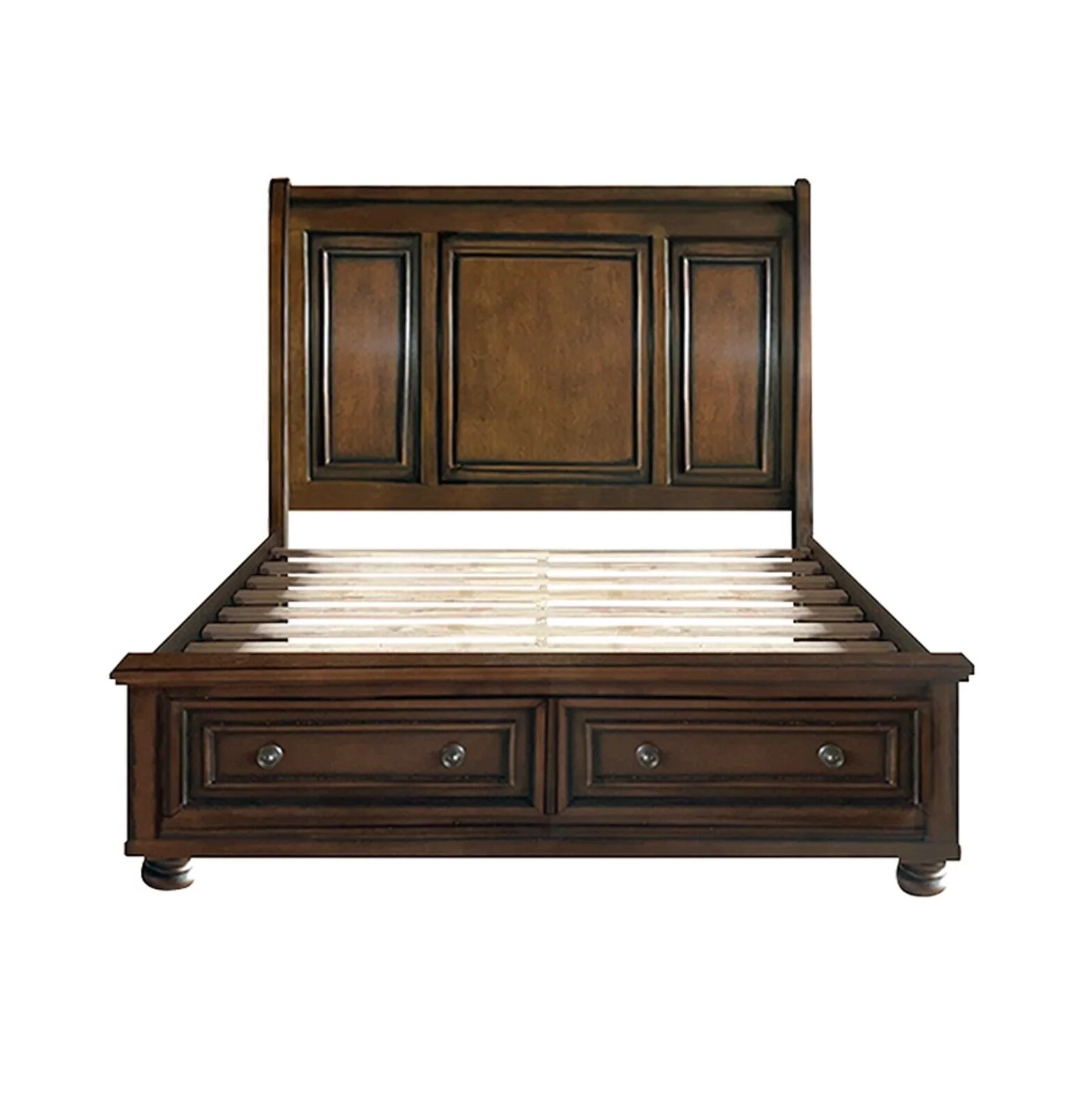 Brown Cherry Finish 3pc Bedroom Set Platform King Bed Storage Nightstands Traditional Style Wooden Furniture