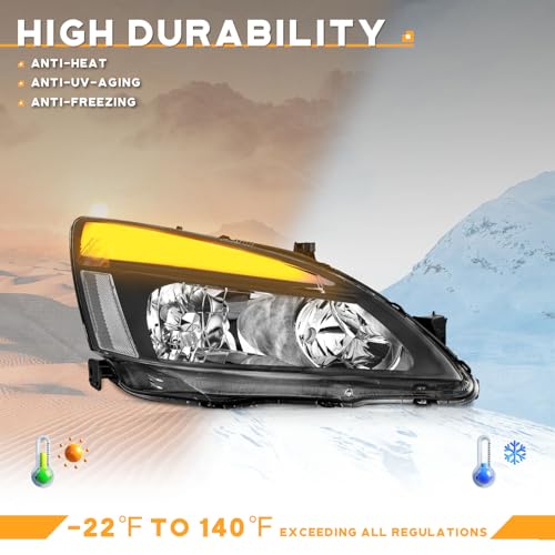 LED Headlight Assembly for 03 04 05 06 07 Honda Accord, for 2003-2007 Accord OE Headlamp with Sequential Turn Signal, Black Housing Clear ReflectorLeft+Right