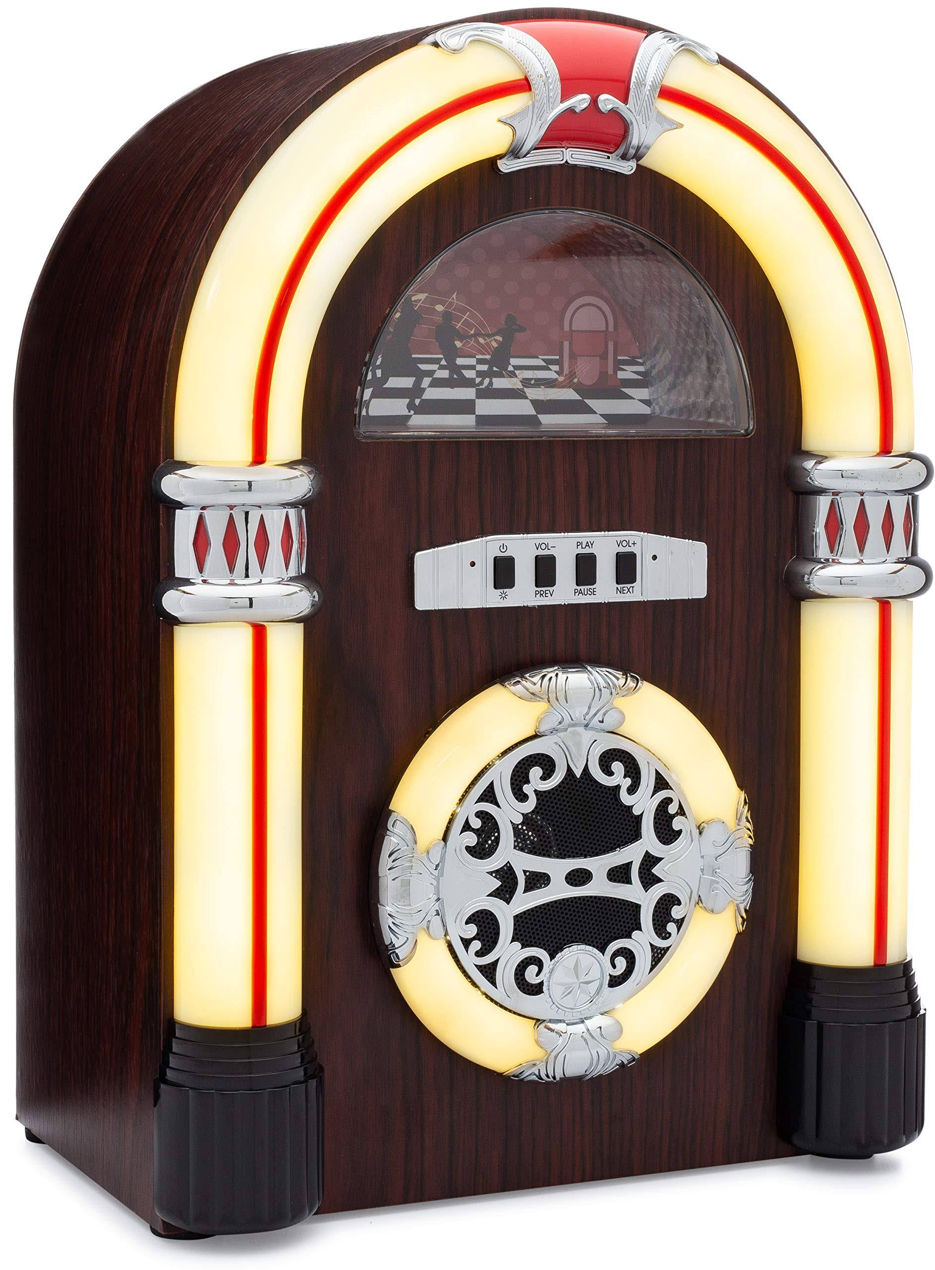 Clearclick Jukebox Bluetooth Speaker Lights Aux-in - Retro Style Handmade Wooden Exterior