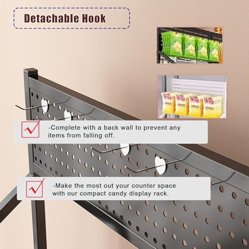 Supermarket Display Shelf 4 Layer Snack Shelf Organizer, Rolling Fruit Vegetable Display Rack for Supermarket with Wheels and Hooks, for Kitchen Retail Grocery Stores and Farmers Markets, White Black