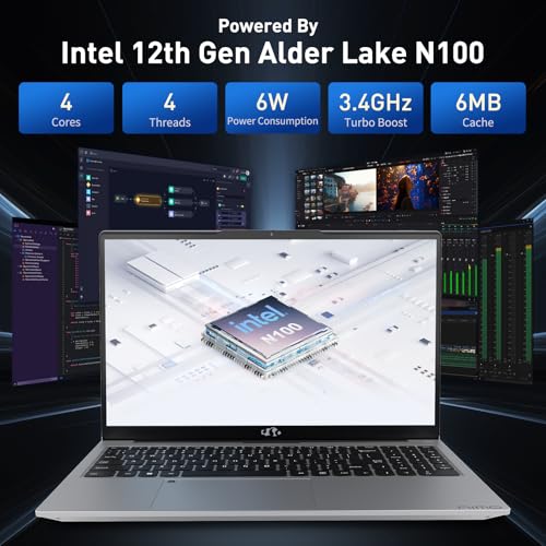 NIMO 15.6 IPS-FHD-Laptop, Intel Pentium 4 Cores N100 8GB RAM 128GB SSD Backlit Keyboard Fingerprint (Beat to i3-1115G4 Up to 3.4GHz) Computer for Student-Home WiFi 6 BT5.2 Win 11