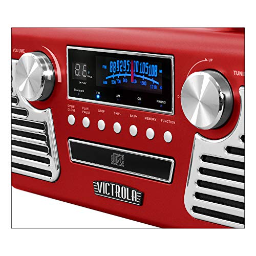Victrola Haley Retro Bluetooth Record Player & Multimedia Center with Built-in Speakers - 3-Speed Turntable, CD Player, AM/FM Radio, 3.5mm Aux-In, Wireless Music Streaming, Black