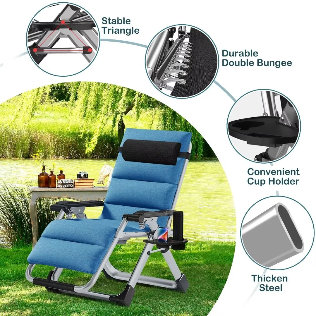 NAIZEA Zero Gravity Chair, Folding Portable Reclining Lawn Recliner, Patio Chaise Lounge Chair with Removable Cushion