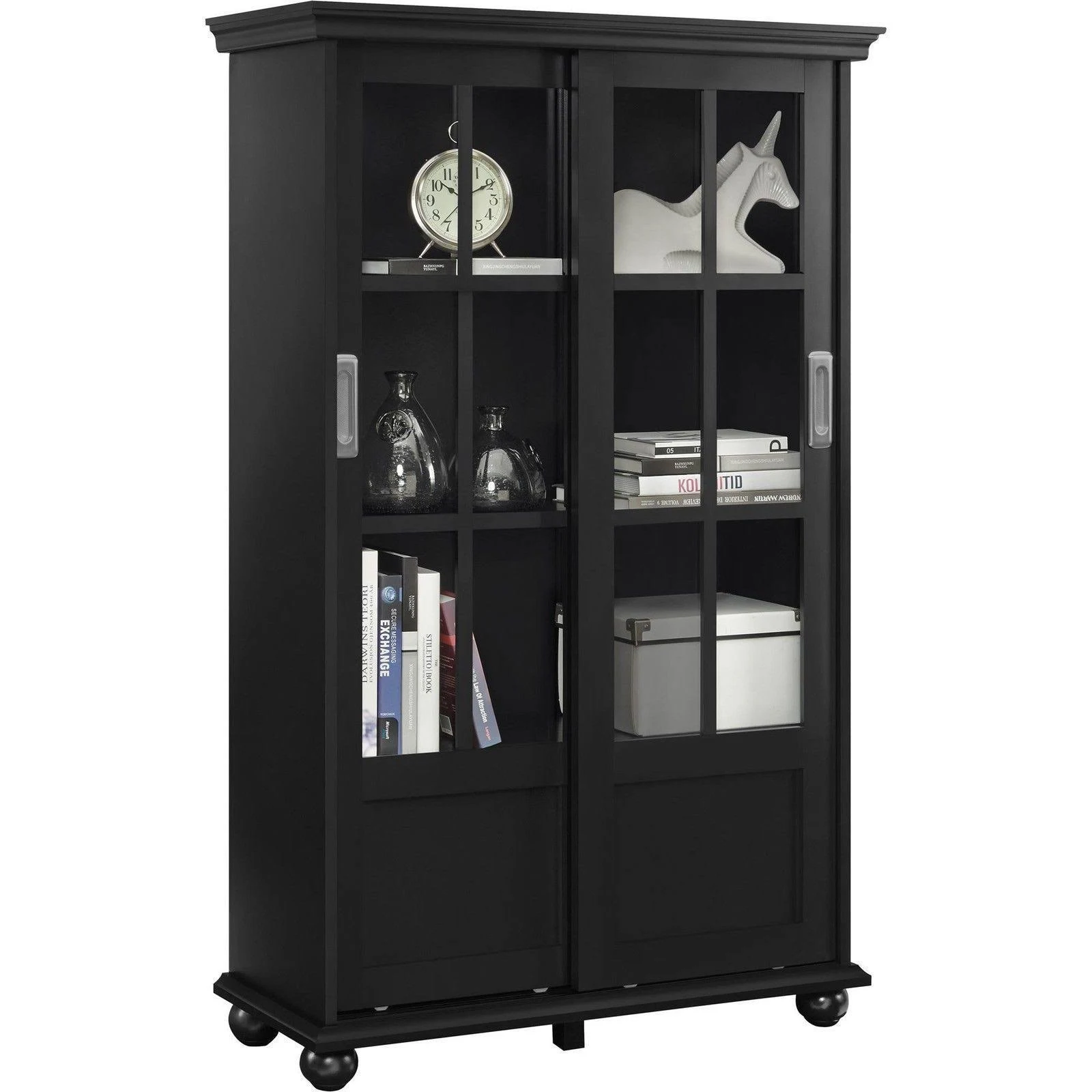 Ameriwood Home Aaron Lane Bookcase with Sliding Glass Doors - Black
