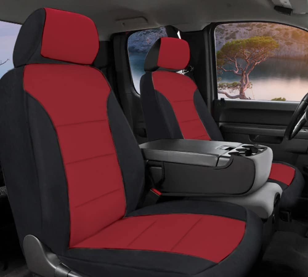 CarsCover Custom Fit 2004-2008 Ford F150 Pickup Truck Neoprene Car Front Seat Covers Red Rose & Black Sides Driver & Passenger Cover