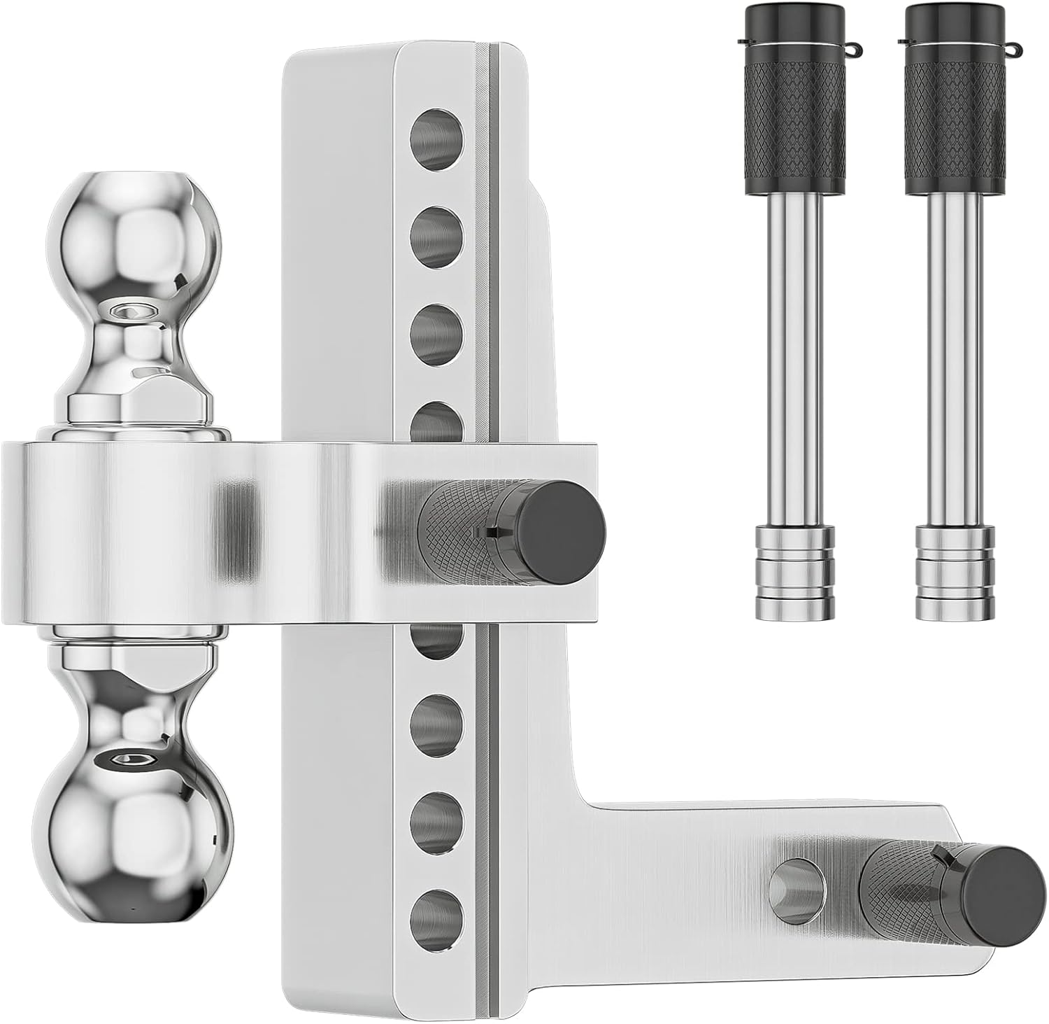 PLIOSAUR Adjustable Trailer Hitch Ball Mount, 2-Inch Receiver, 6-Inch Drop, 6-Inch Rise, 2-Inch and 2-5/16-Inch Dual Towing Balls with Double Pin Key Locks