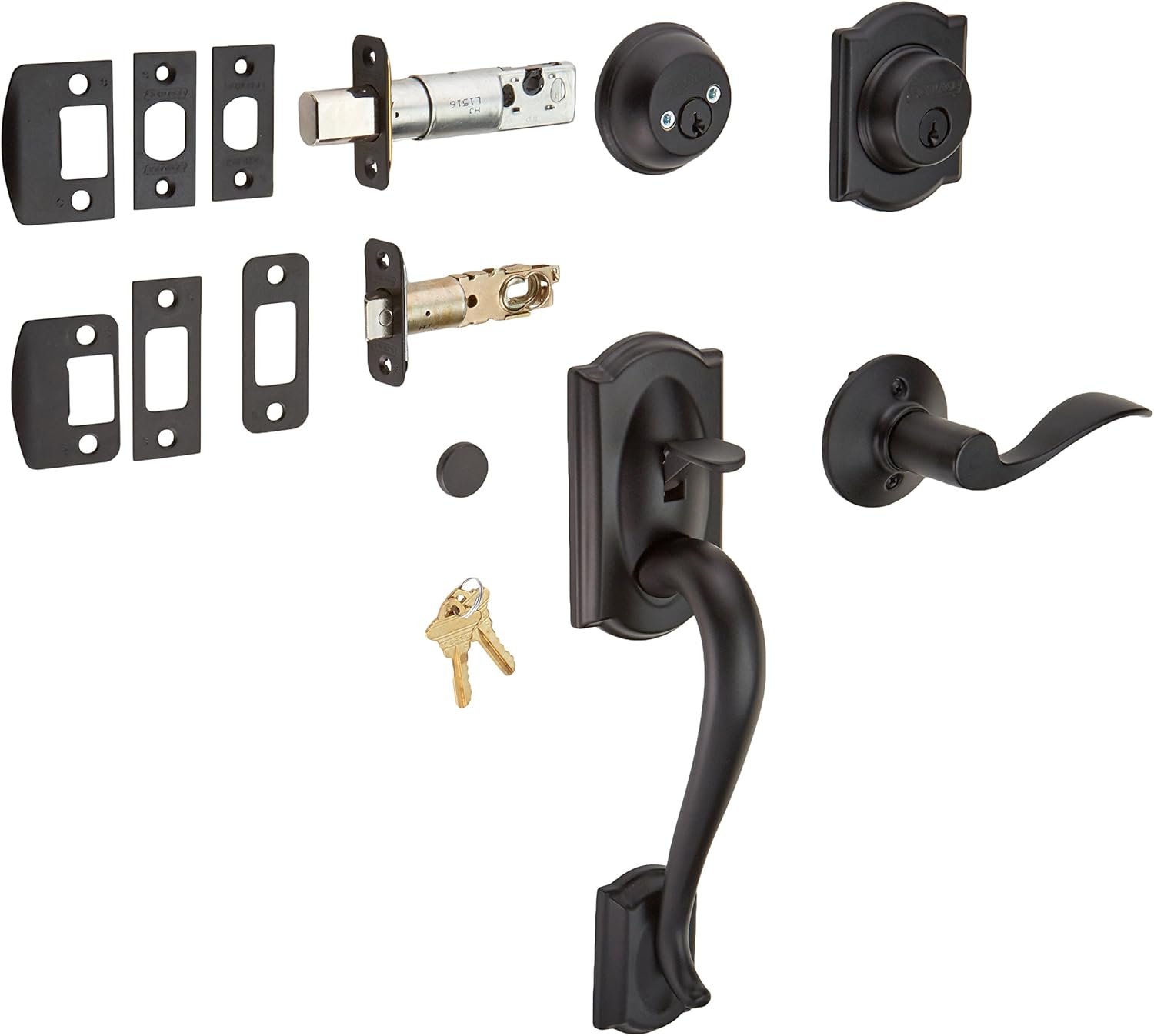 Schlage F62-CAM-ACC-LH Matte Black Handleset Schlage F62-CAM-ACC-LH Double Cylinder Sectional