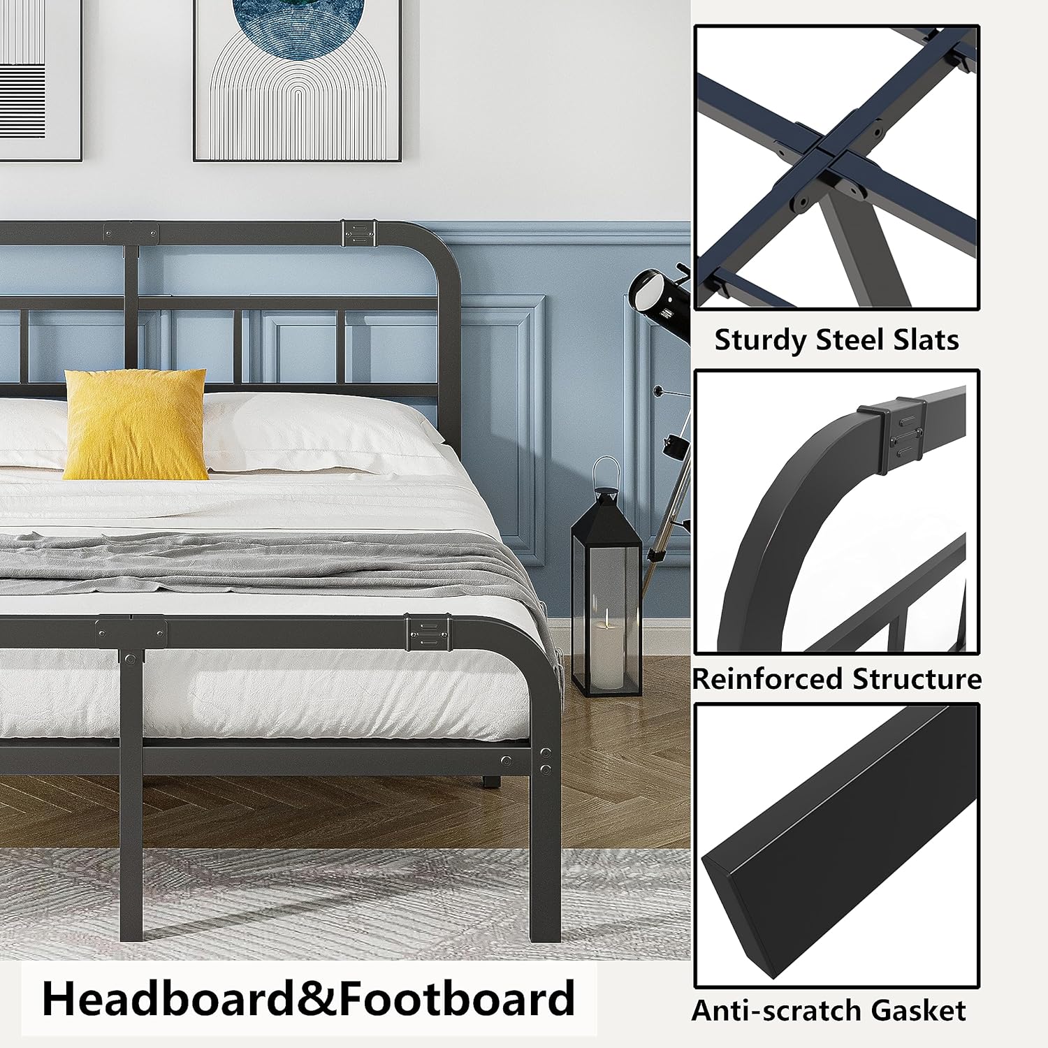 California King Bed Frame with Headboard and Footboard, 14 Inch High, 3500 Pounds Heavy Duty Metal Slats Support for Mattress, No Box Spring Needed,Noise-Free, Black
