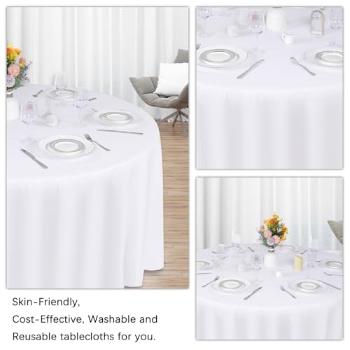 12 Pack White Round Tablecloth 120 Inch White Table Cloth Stain and Wrinkle Resistant Round White Tablecloths Reusable and Washable Polyester Fabric Table Covers for Buffet Wedding Party and Banquet