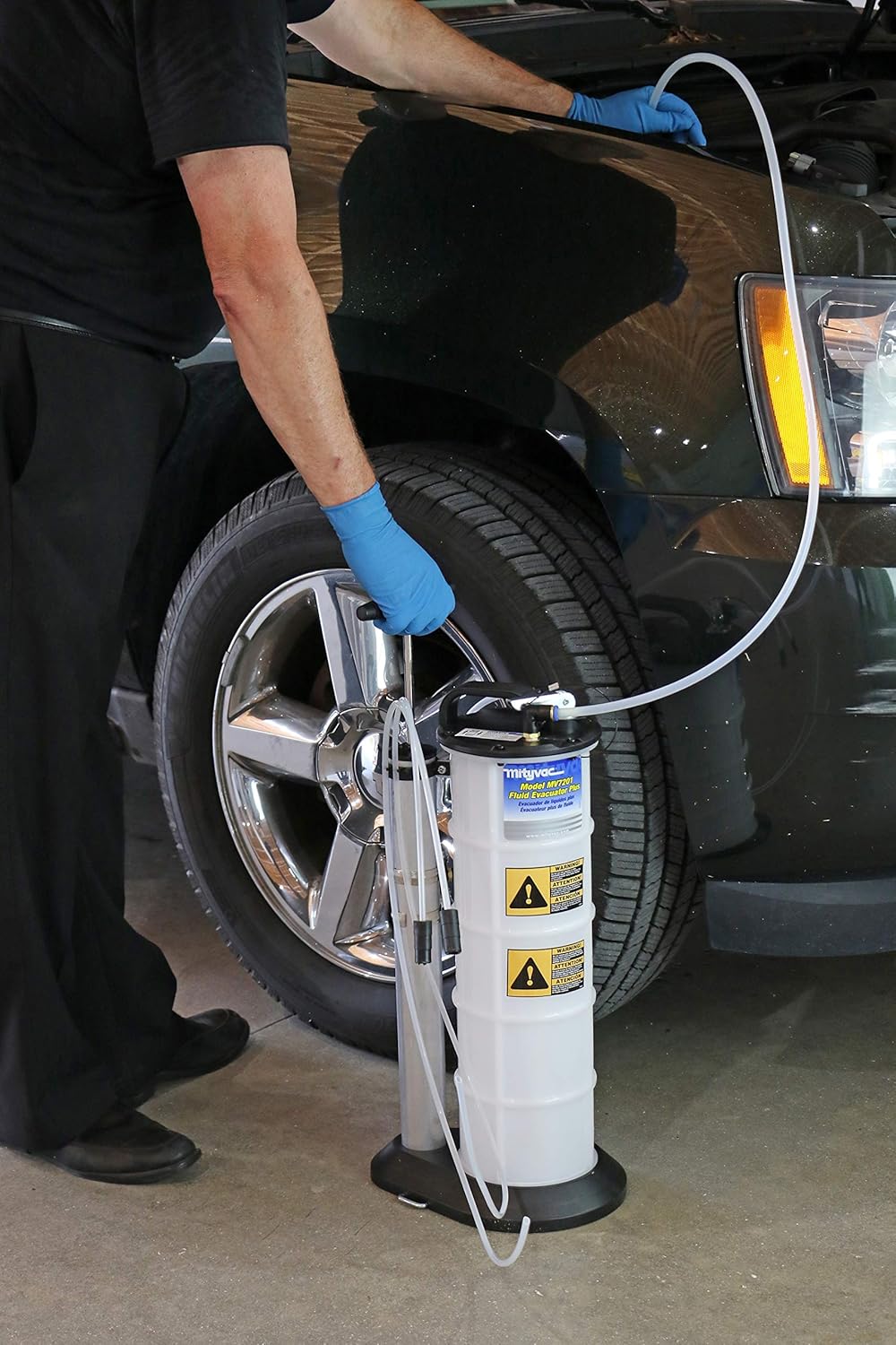 Mityvac 7201 Manual Fluid Evacuator Plus with 2.3 Gallon Reservoir; Evacuates or Dispenses Fluids with Push Button; Evacuate Through The Dipstick Tube