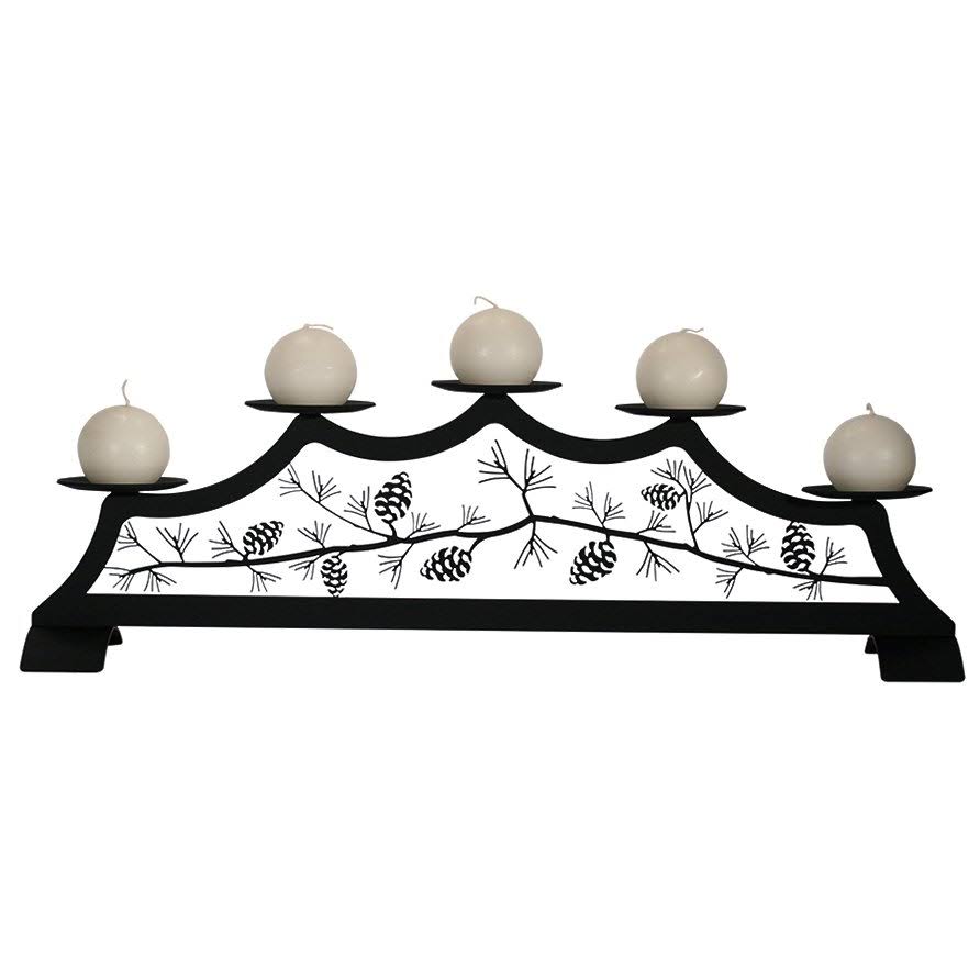 Wrought Iron Fireplace Pillar Candle Holder Pinecone
