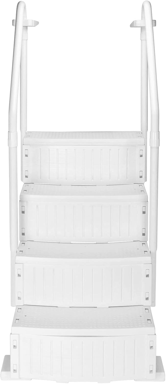 Above Ground Swimming Pool Ladder with Handrails, Pool Steps to Deck, Adjustable Pool Safety Ladder for Above Ground Swimming Pools, White