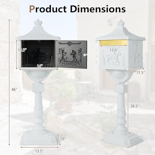 Giantex Cast Aluminum Mailbox with Post - Locking Residential Mailboxes for Outside with Keys, Baffle Door, Expansion Bolts, Address Panel, In-Ground Rust-proof Large Security Postal Mailbox (Black)