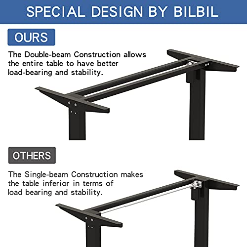 Electric Height Adjustable Standing Desk, 55 x 24 Inches Home Office Computer Desk - Memory Settings - Solid Top - Double-Beam Construction - Anti-Collision Technology and Current Protection