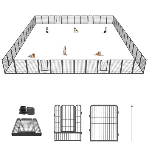Dog Playpen, 32inch 10 Panels Outdoor Dog Fence Indoor Dog Pen Anti-Rust Pet Puppy Pen Dog Exercise Pen with Lock for Medium Small Dogs, Portable Pet Fence for Yard RV Camping