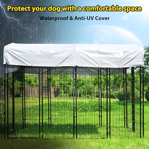 Large Outside Dog Kennel,Outdoor Dog Run Enclosure 8'x4'x6' Dog Pen House with Roof Cover Heavy Duty Welded Wire Steel Dog Playpen Animal Fence Without Feeding Door