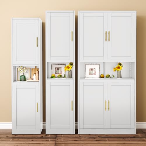 Tall Bathroom Storage Cabinet, 71" H Slim Corner Floor Cabinet with 2 Doors and 3 Adjustable Shelves, Small Space Narrow Bathroom Organizer for Bathroom Living Room Home Office