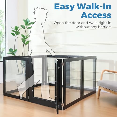 Heavy Duty Clear Acrylic Dog Playpen, Transparent Pet Pen, Metal Frame Easy Assemble Kennel Enclosure, Ideal for Small to Medium Dogs, Cats, and Other Small Pets (White, 6 Panels with Door)