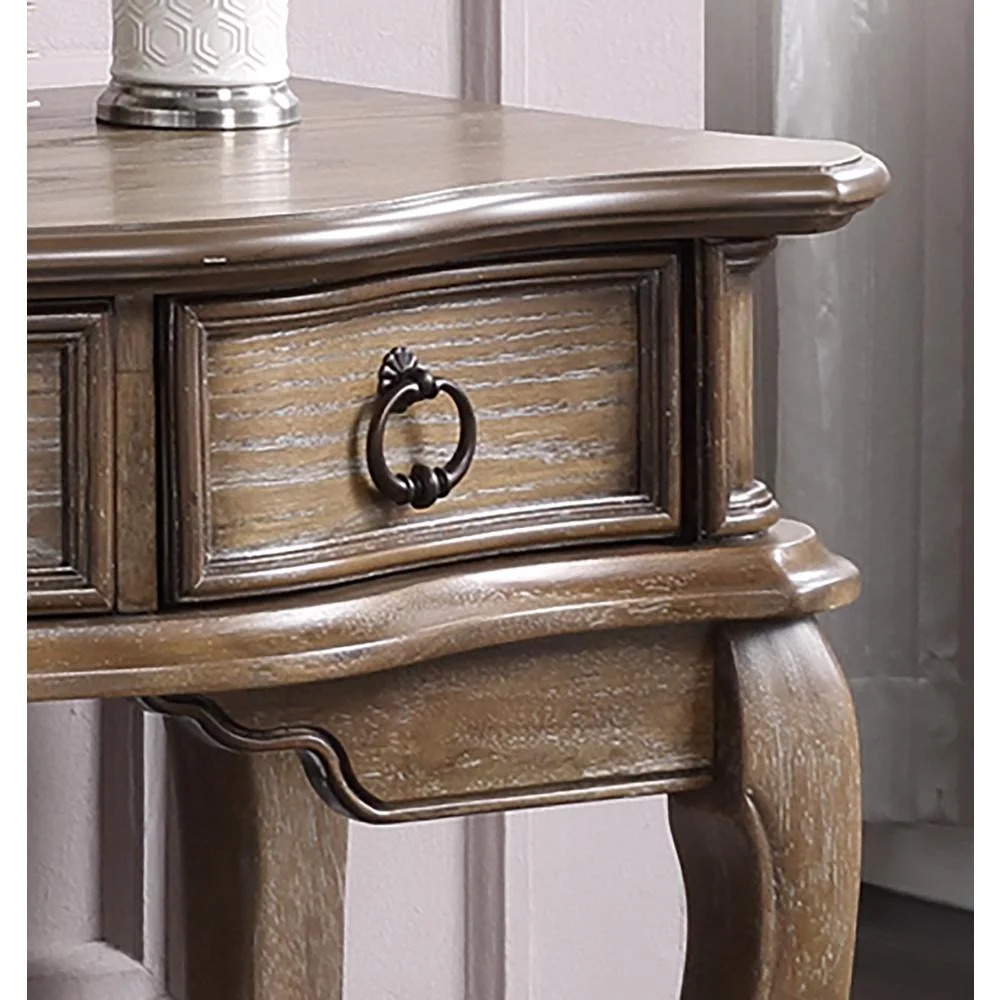 Poundex  Poundex Wooden Makeup Vanity Set Desk, Mirror and Stool - Antique Oak