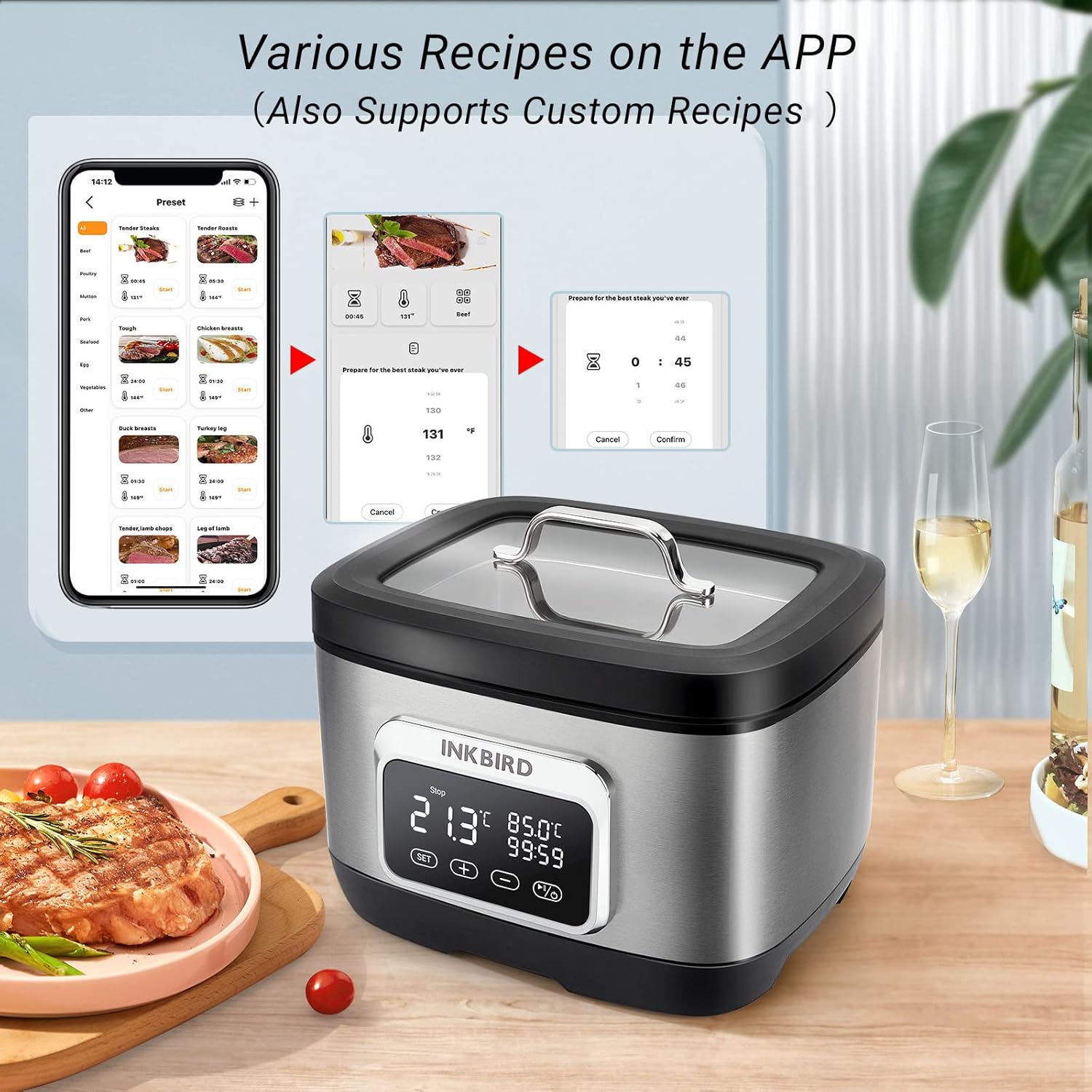 Inkbird 700W 3 in 1Wifi Sous Vide Water Oven with Rack Divider and 14 Preset Recipes, 3D Electromagnetic Water Circulation Rapid Heating,Wifi Control & Timer, 8L Capacity,Wif|Gift Idea (ISV-500W)