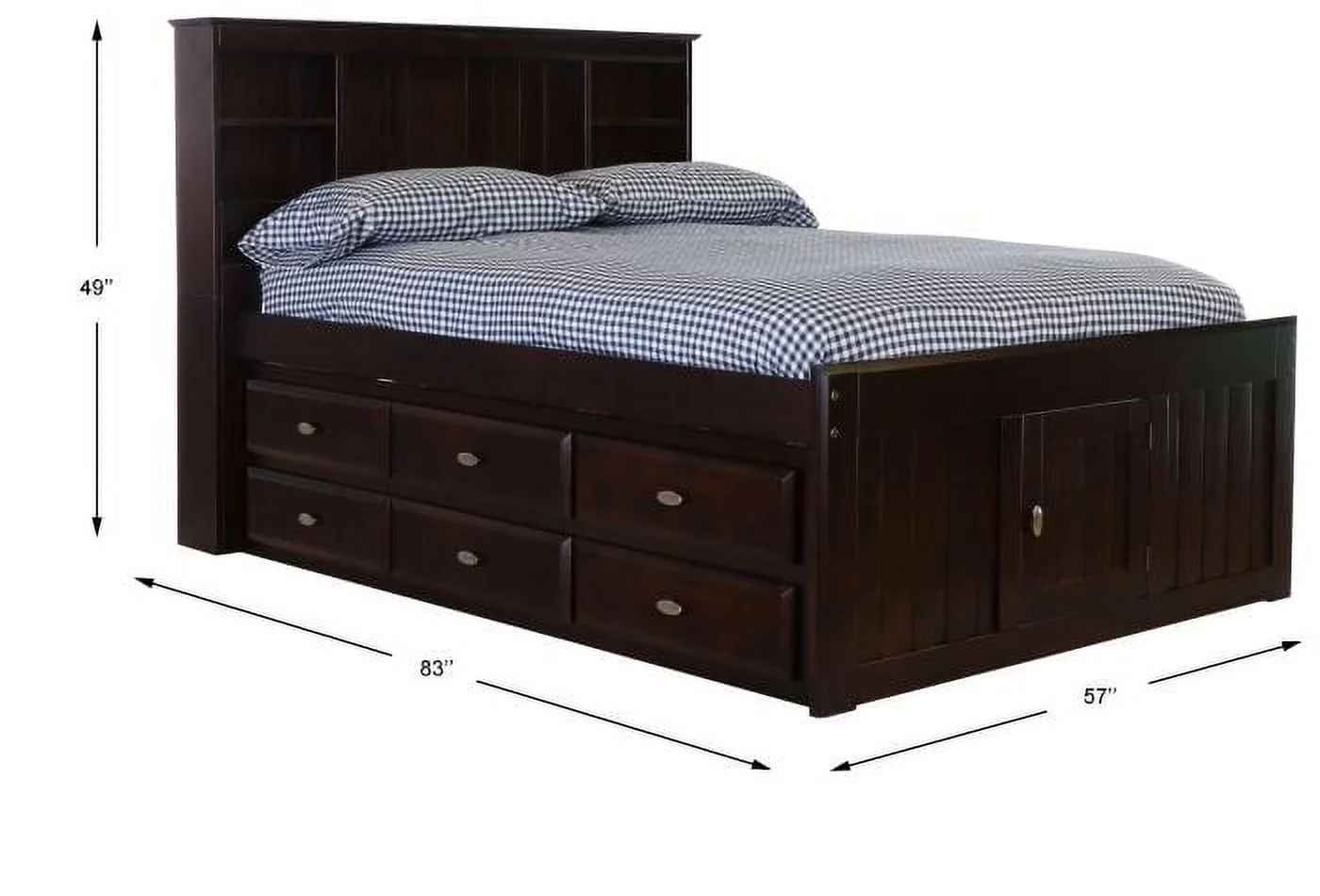 Discovery World Furniture - Full Size Bed Frame with Headboard Bookcase & 12 Drawers, Full Size Bed with Storage, Espresso