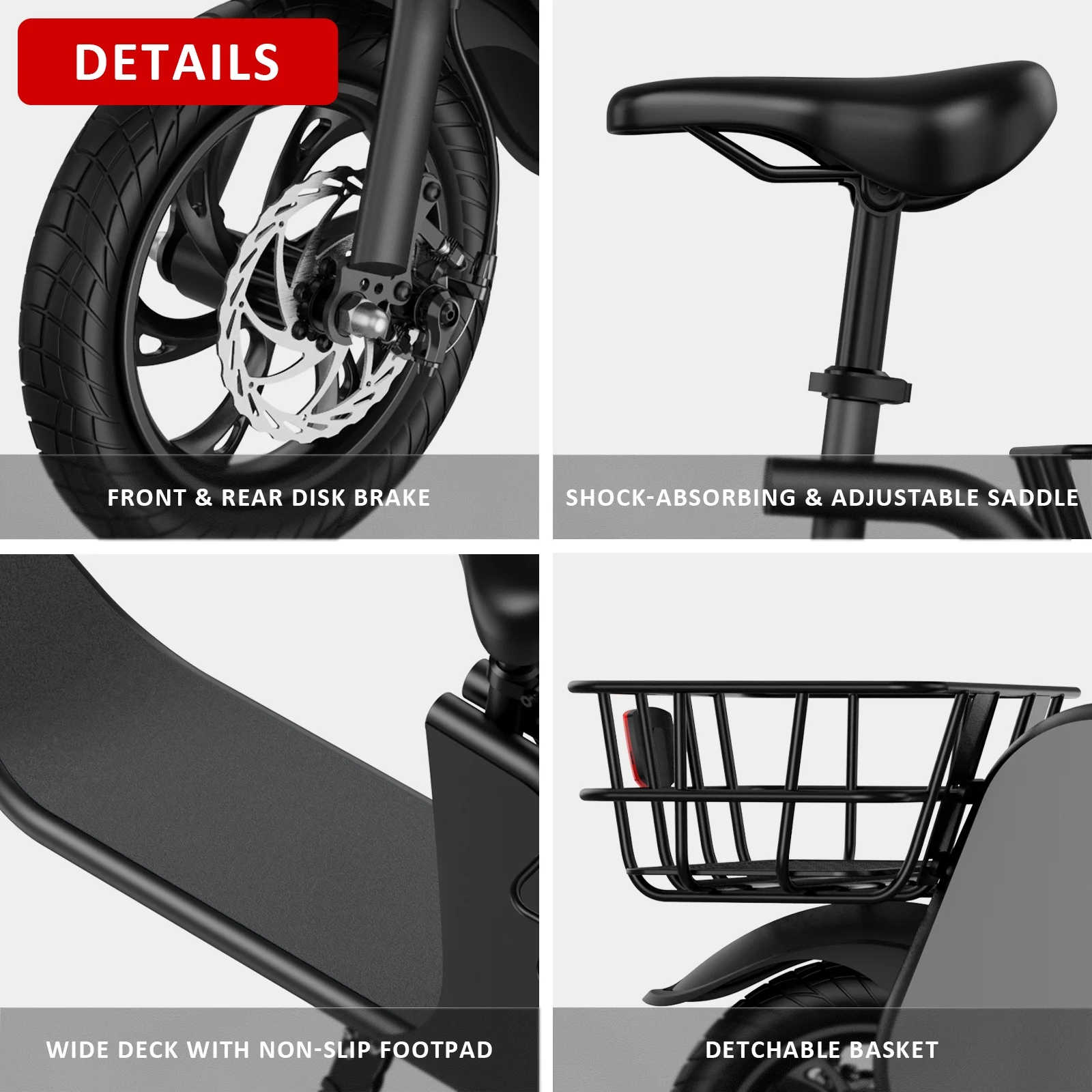 Windhorse C2 Urban Cruiser  450W Brushless Motor - Foldable Electric Scooter for Adults with Seat and Carry Basket - 36V Battery - Max Speed 15 mph with Max Load 265lbs - E-Mopeds for Adults (Black)
