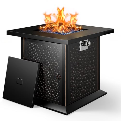 Ciays 42 Inch Gas Fire Pit Table, 60,000 BTU Propane Pits for Outside with Steel Lid and Lava Rock, 2 in 1 Firepit Table Gatherings Parties on Patio Deck Garden Backyard, Black