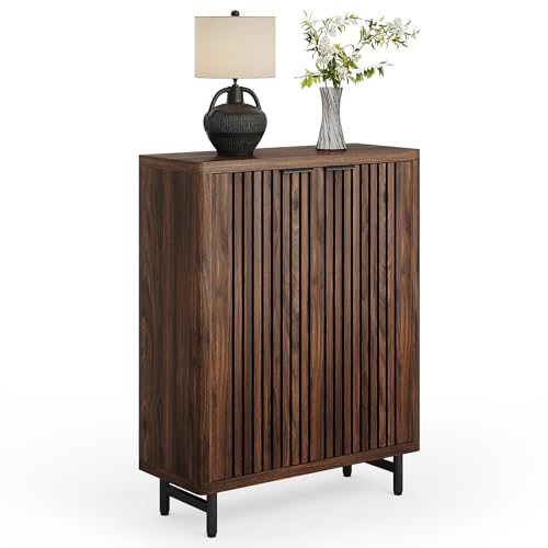 LITTLE TREE 6-Tier Shoe Cabinet with Doors for Up to 24 Pairs, Large Wooden Shoe Storage Cabinet with Adjustable Shelves, Retro Freestanding Shoe Organizer Cabinet for Entryway, Hallway, Dark Walnut