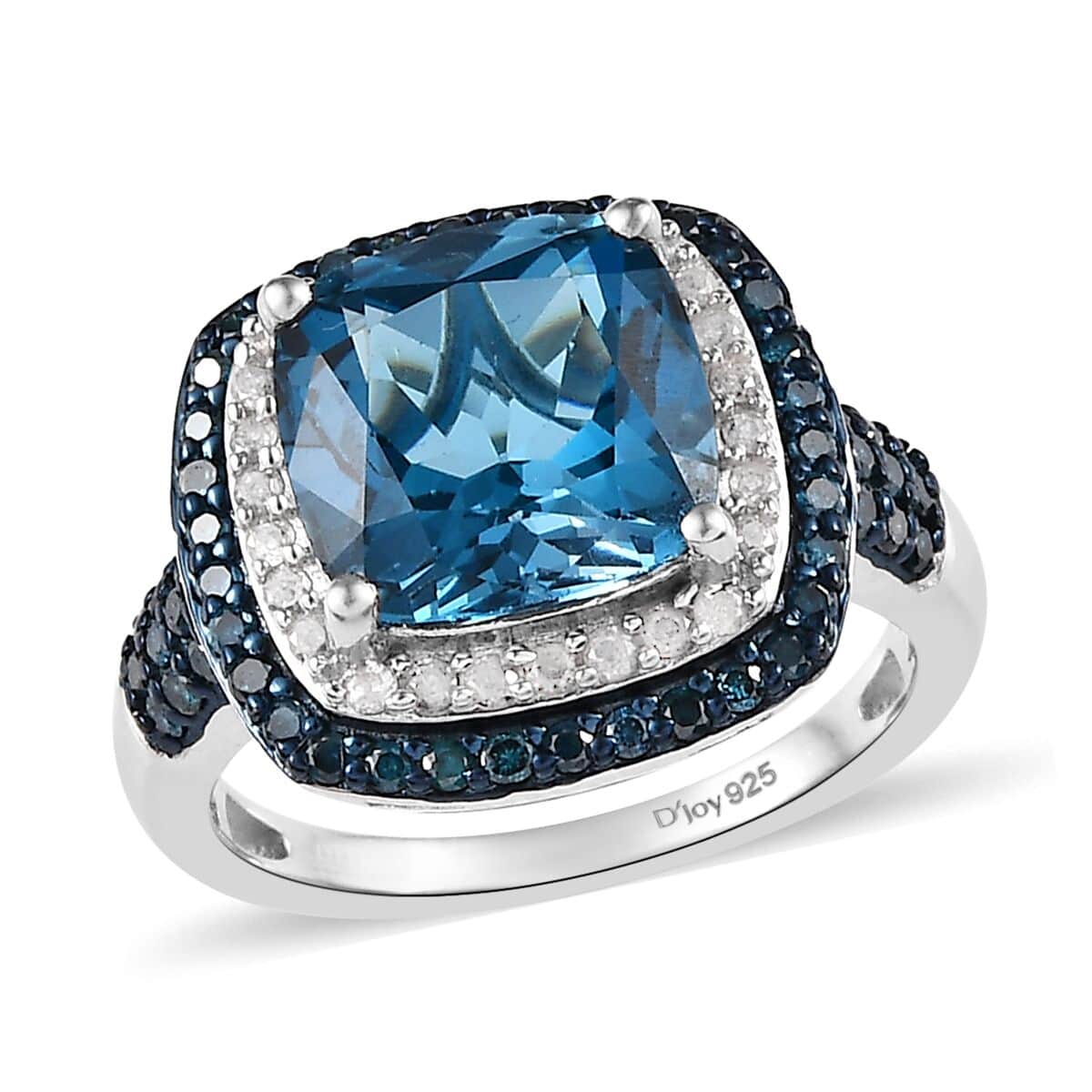 Shop LC Blue Topaz Blue Diamond Cushion 925 Sterling Silver Platinum Plated Cocktail Ring for Women Jewelry Size 9 Ct 4.92 Birthday Gifts for Women