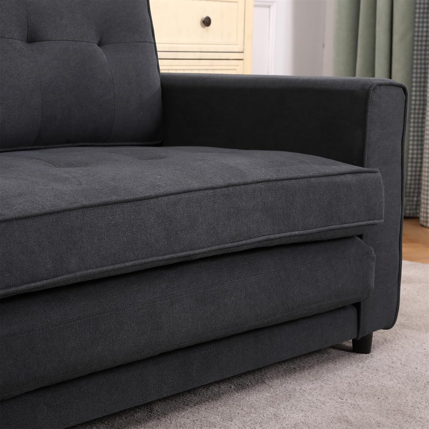 CITYLIGHT 3 in 1 Folding Sofa Bed with 2 Storage Pockets, Linen Convertible Foldable Couch Bed, Loveseat Sleeper Sofa, Folding Couch Bed for Small Spaces, Couches for Living Room, Apartment,Dark Gray