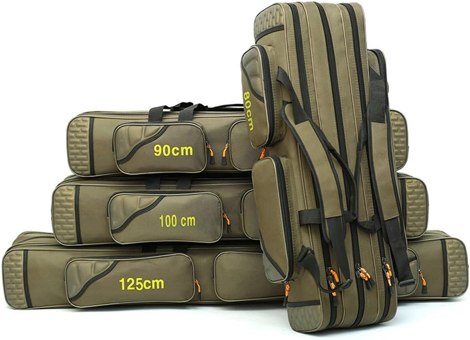 UNISTRENGH 3 Layers Portable Folding Fishing Rod Carrier Reel Case Bags Fish Pole Tools Storage Bag Case Pro Gear Tackle for Shoulders,Handles