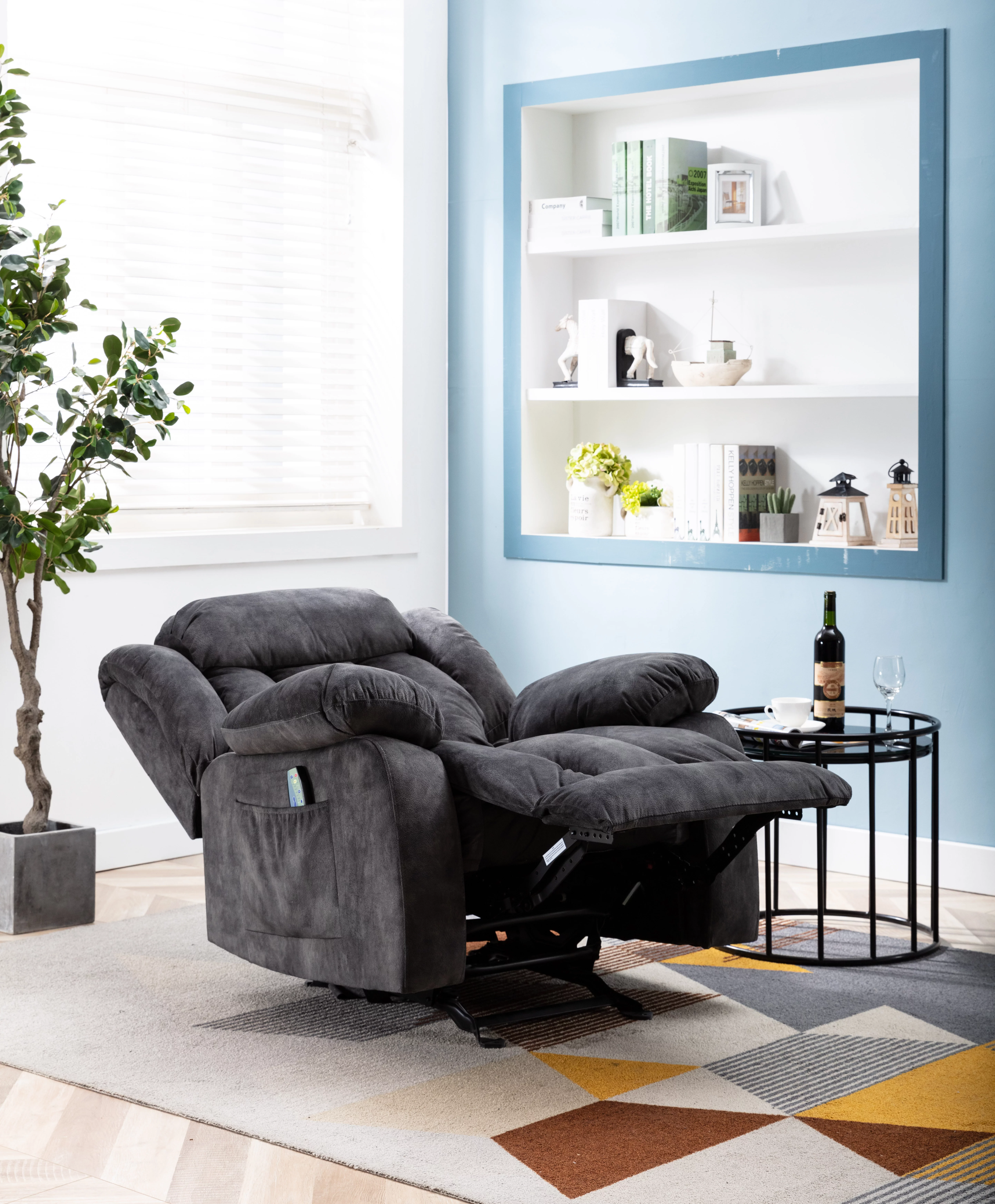 Massage Rocker Recliner with Heat and Vibration, Manual Rocking Recliner Chair with Vibrating Massage, Comfy Padded Overstuffed Recliner Soft Fabric Heated Recliner (Grey)
