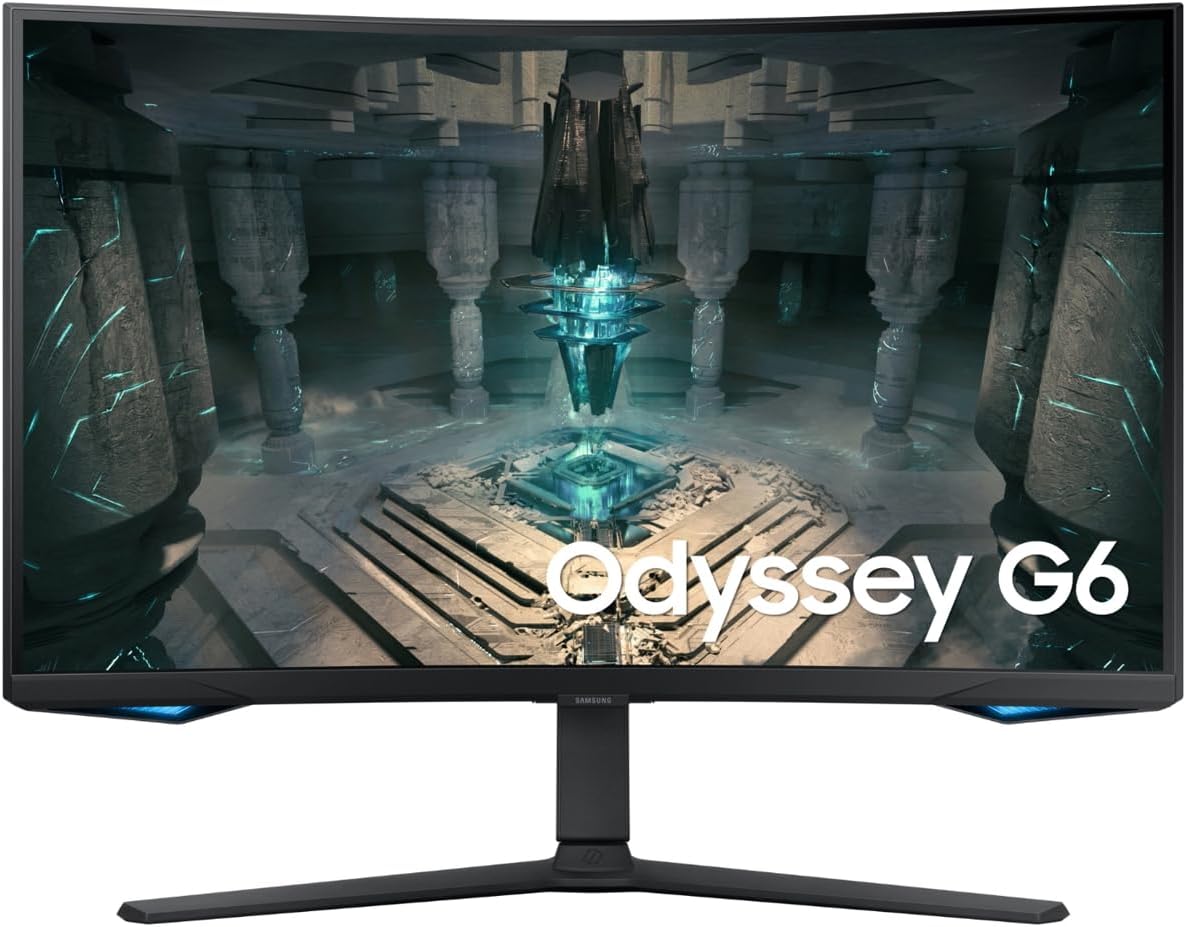 SAMSUNG 32" Odyssey G65B Series 1000R Curved QHD Gaming Monitor, 240Hz, 1ms, Smart TV Apps and Gaming Hub, Eye Height, Swivel & Tilt Adjustable Stand, Black, with MTC HDMI Cable