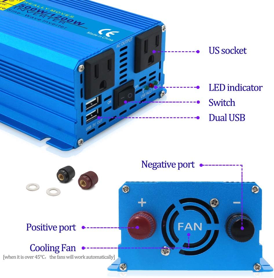 Cantonape Pure Sine Wave Inverter 4000W Power Inverter 24V to 110V DC to AC with LED Display Remote Controller for Truck RV Home Solar System