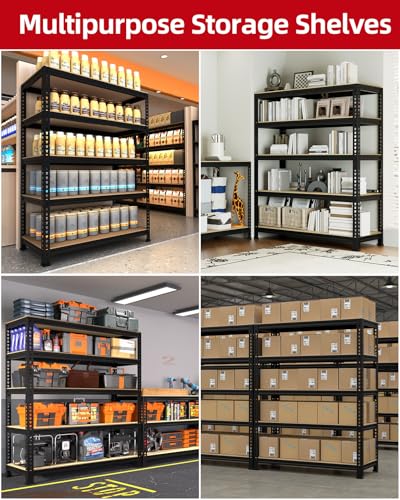 PrimeZone 2 Pack Storage Shelves 48" x 24" x 72" - 5 Tier Heavy Duty Adjustable Garage Storage Shelving, Metal Storage Utility Rack Shelf Unit for Warehouse Pantry Closet Kitchen, Black