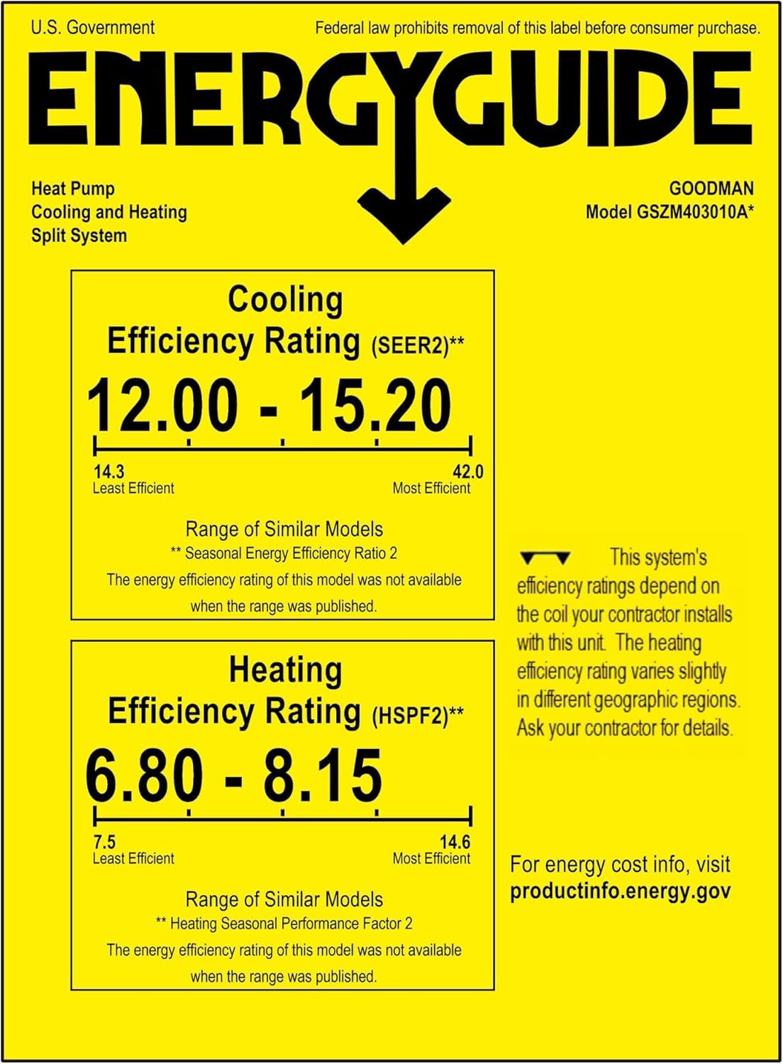 Goodman 2.5 TON 14.3 SEER2 Heat Pump Unit (GSZM403010) with 92% AFUE 80k BTU Low NOx Gas Heater (GM9S920804CN) and Upflow Evaporator (CAPTA3626C4)