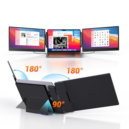 Laptop Screen Extender, 15.6" FHD 1080P IPS Triple Portable Monitor Fit for 13-17.3" Laptop, Build-in Stand and Dual Speakers, Plug and Play Laptop Monitor Extender, Compatible with Mac, Wins, Dex