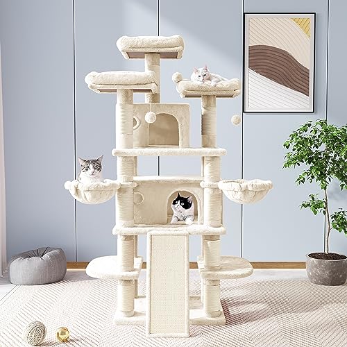 Allewie 68 Inches Cat Tree/House and Towers for Big Feline/Scratching Post/Multi-Level Large Kitty Climbing Tree with Condo/Smokey Grey